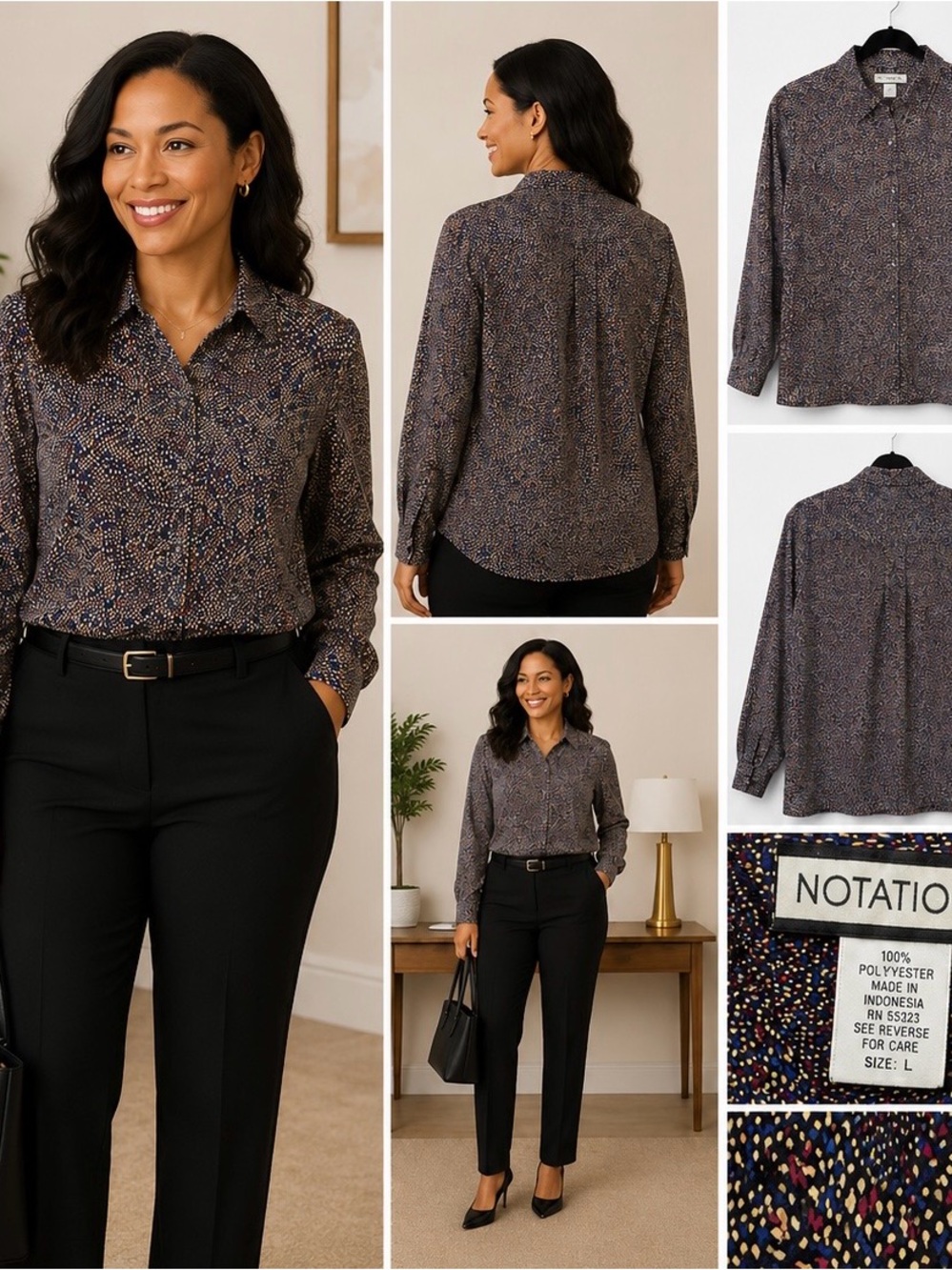 Notations L Multicolor Confetti‎ Print Button Front Blouse